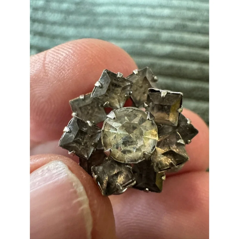 Vintage Rhinestone Brooch Pin Set Flower‎ Floral Silver Tone Costume Jewelry